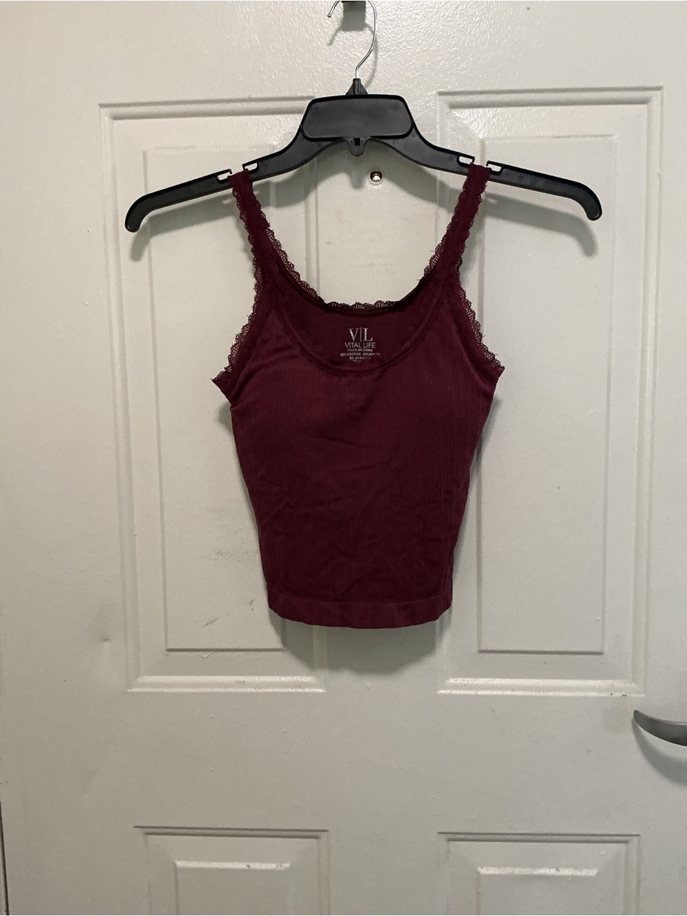 Lace-Trim Ribbed Camisole in Burgundy